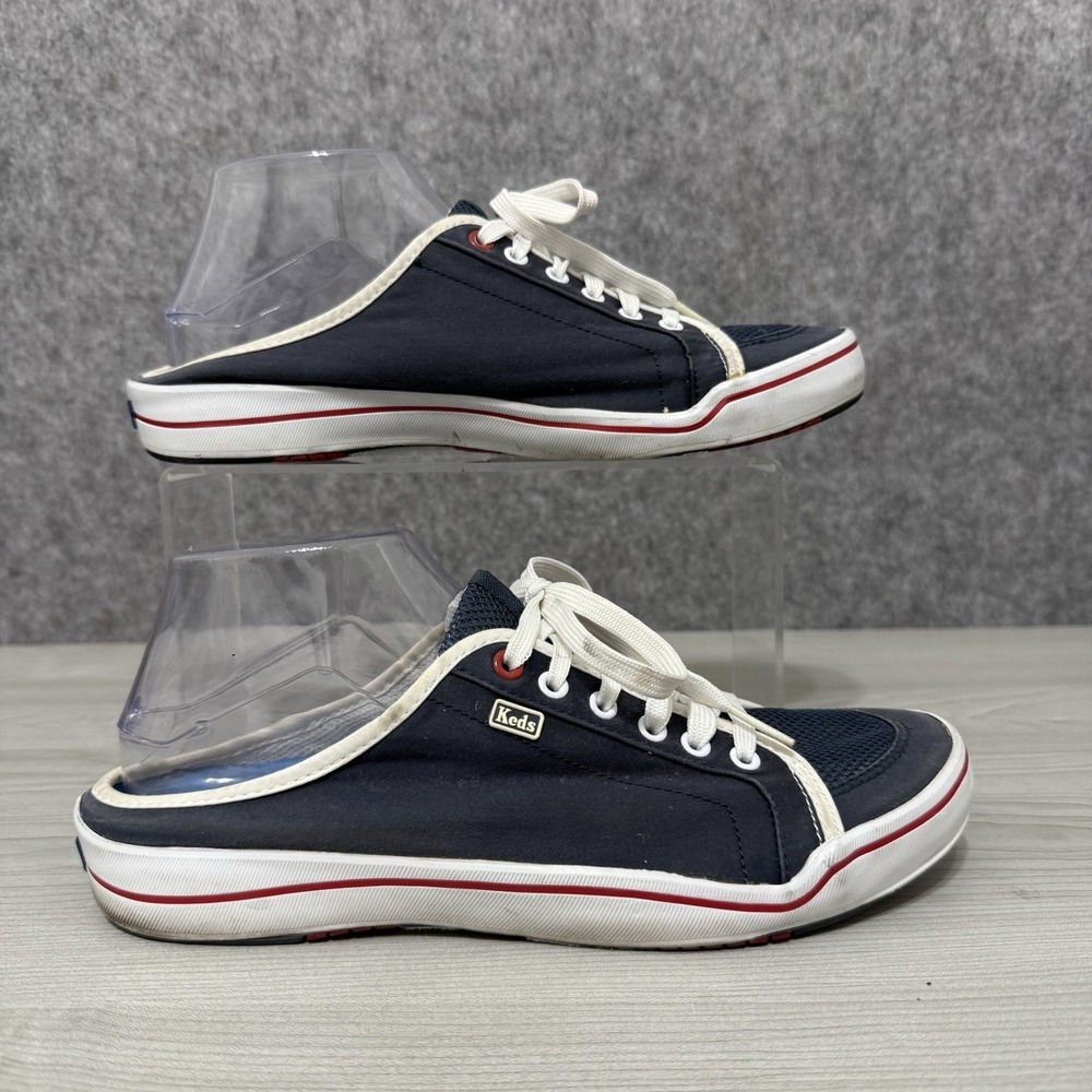 Keds Navy Blue Slip-On Mule Sneakers with White Trim and Red Accent